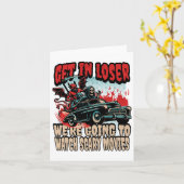 負け犬の中に入る怖い映画を見ているハロウィーン カード (黄色い花)