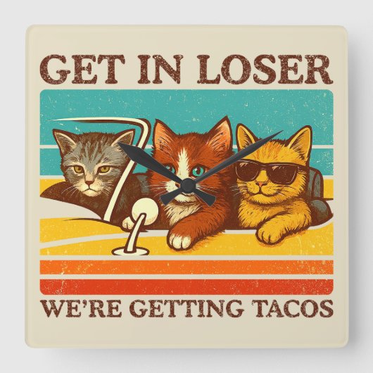 負け組みタコスを獲得している スクエア壁時計 (正面)