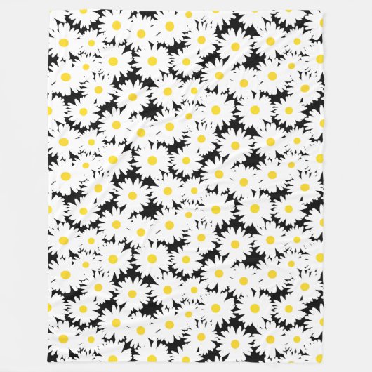 負の宇宙デイジー白い黄色の黒 フリースブランケット (正面)