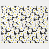 負の宇宙デイジー白い黄色の黒 フリースブランケット (正面(横))