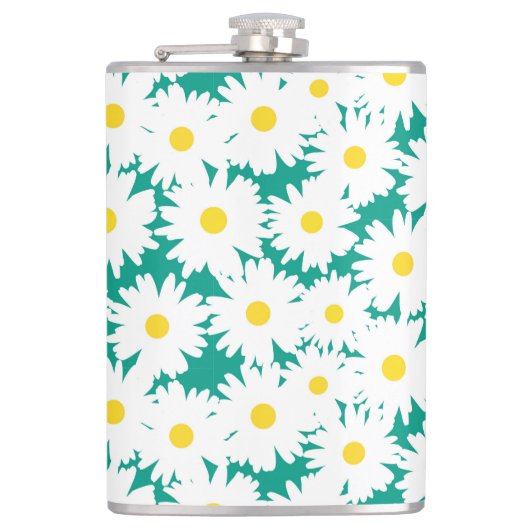 負の宇宙デイジー白い黄色（緑） フラスク (正面)