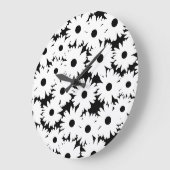 負の宇宙デイジー白の黒 ラージ壁時計 (傾斜)