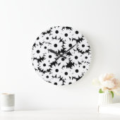 負の宇宙デイジー白の黒 ラージ壁時計 (ホーム)