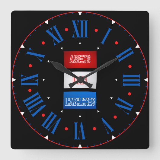 負債を超える資産フラグのローマ数字 スクエア壁時計 (正面)