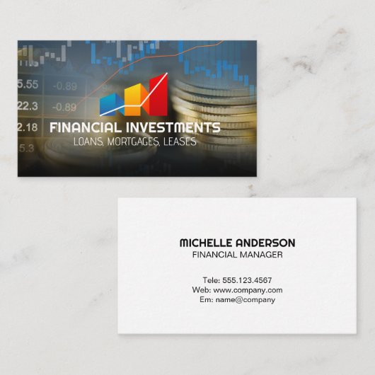 財務グラフグラフ |通貨 名刺 (正面/裏面)