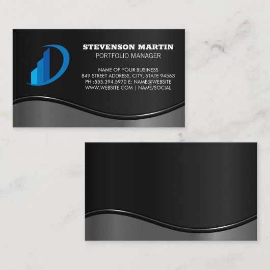 財務グラフバーグラフ |メタル波 名刺 (正面/裏面)