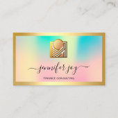 財務コンサルティングブローカー金ゴールドホログラフィックQRロゴ 名刺 (正面)