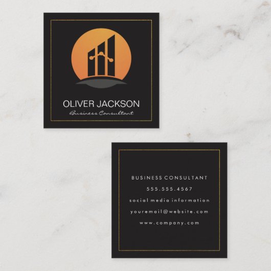 財務ロゴ | 企業の スクエア名刺 (正面/裏面)