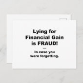 財務利益のために嘘をつくのは詐欺だ！ ポストカード (正面/裏面)