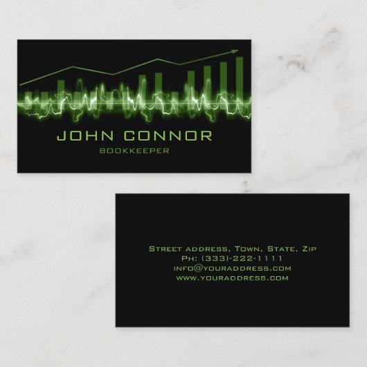 財務顧問ブックキーパーの緑のタイムラインチャート 名刺 (正面/裏面)