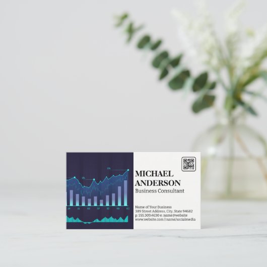 財務| |グラフのデータグラフ | QRコード 名刺 (スタンド正面)