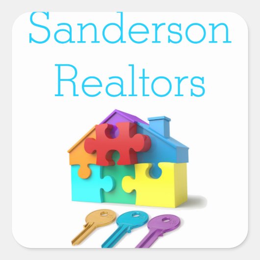 財実在産、家と鍵、不動産仲介業者、不動産業者 スクエアシール (正面)