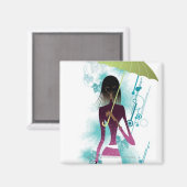 財布と傘を持った若い女性のポートレート マグネット (正面/裏面)