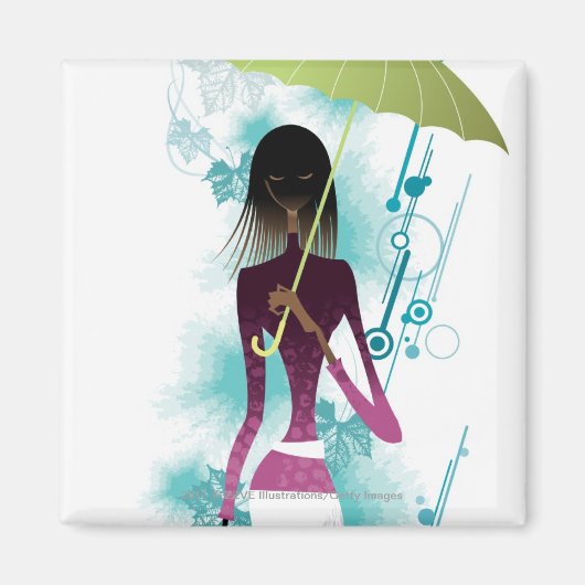 財布と傘を持った若い女性のポートレート マグネット (正面)