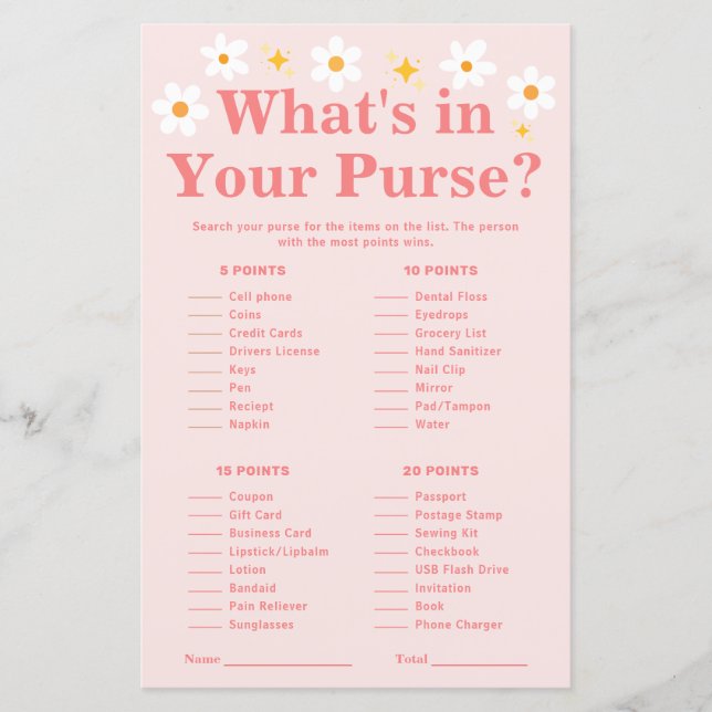 財布のゲームのホイットピンクのデイジー赤ちゃんシャワー (正面)