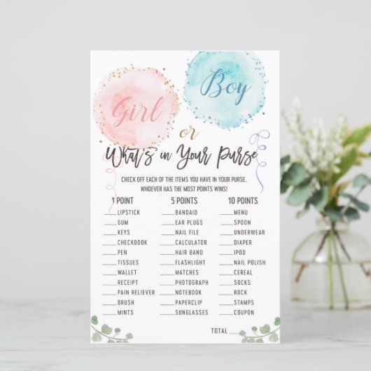 財布のゲームの中に何があるか。赤ちゃんシャワーゲーム (スタンド正面)