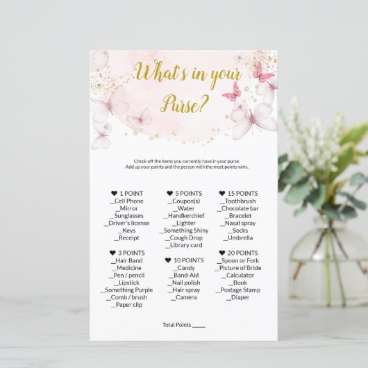 財布のゲームの中に何があるか。赤ちゃんシャワーゲーム (スタンド正面)