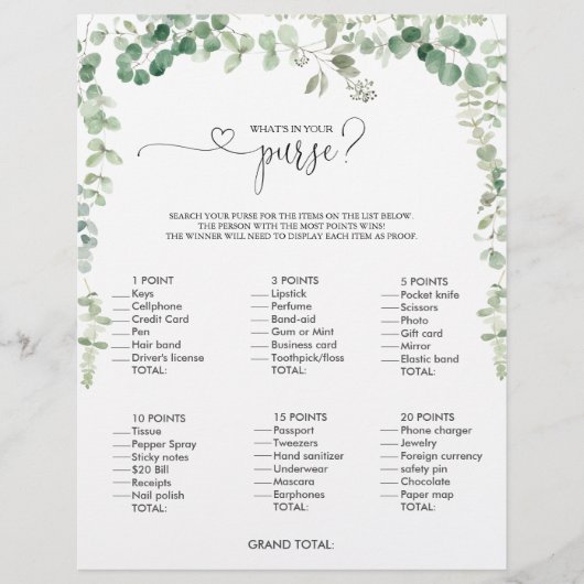 財布のスクリプトブライダルシャワーゲーム (正面)