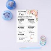 財布のピンクの赤ちゃんシャワーゲームカードに何が チラシ (シングル)