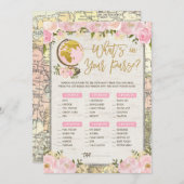 財布の中にあるものを旅行ベビーシャワーゲームカード 招待状 (正面/裏面)