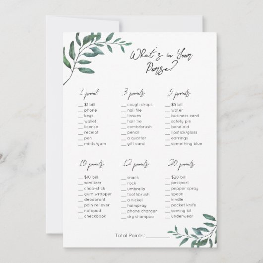 財布の中に何があるか – ブライダル/赤ちゃんシャワーゲーム シーズンカード (正面)