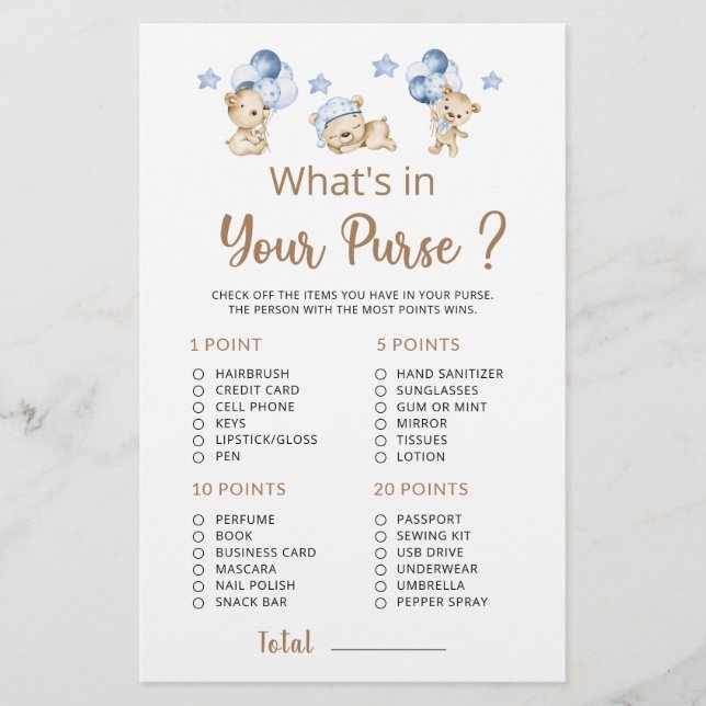 財布の中に何がテディベア男の子ベビーシャワー (正面)