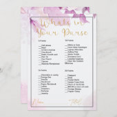 財布の中に何がピンクのフローラブライダルシャワー 招待状 (正面/裏面)