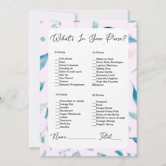 財布の中に何がピンクの緑のブライダルシャワー 招待状 (正面)