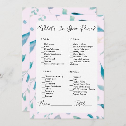 財布の中に何がピンクの緑のブライダルシャワー 招待状 (正面/裏面)