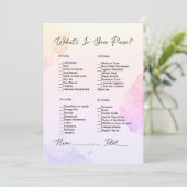 財布の中に何がピンク&紫のブライダルシャワー 招待状 (スタンド正面)