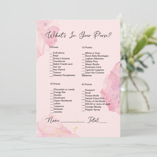 財布の中に何がピンク&赤面ブライダルシャワー 招待状 (スタンド正面)