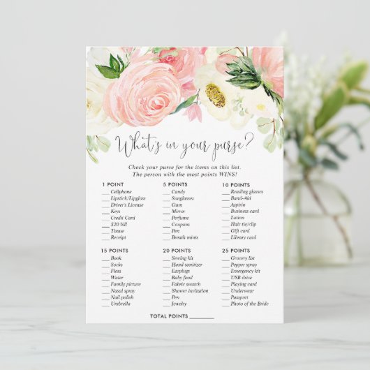 財布の中に何がブライダルシャワーゲーム赤面ピンク 招待状 (スタンド正面)