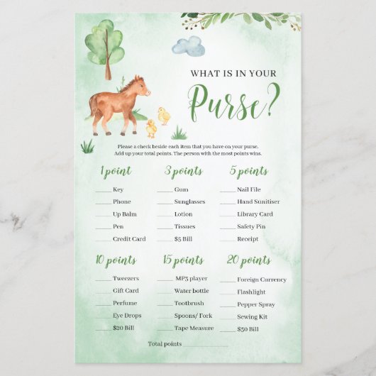 財布の中に何がベビーシャワーゲームファームテーマ (正面)