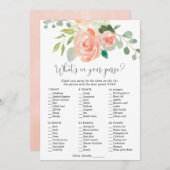 財布の中に何が入っているブライダルシャワーゲームピーチ 招待状 (正面/裏面)