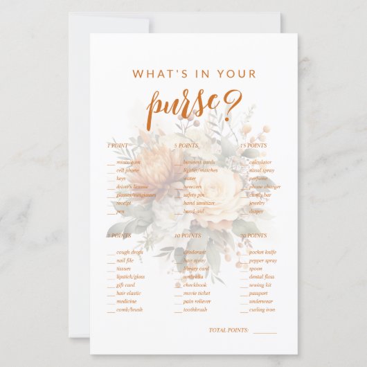 財布の中に何が入ってる?ブライダルシャワーゲーム (正面)