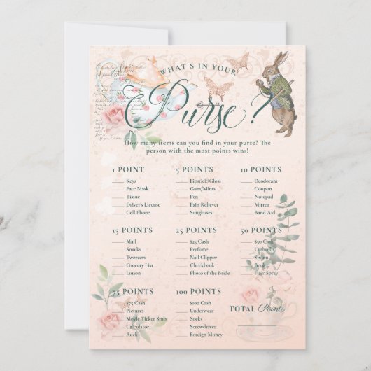 財布の中に何が入ってる？ブライダルシャワーゲーム 招待状 (正面)