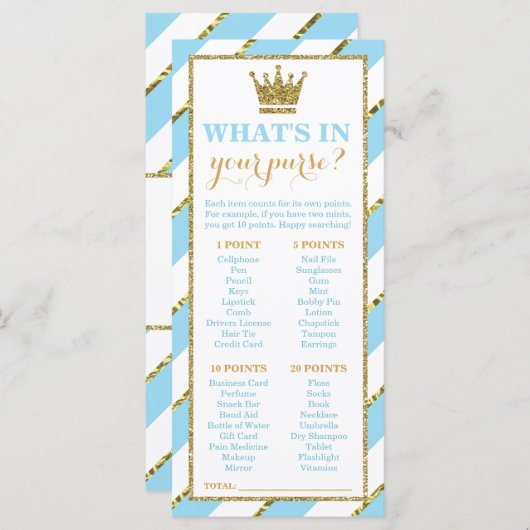 財布の中に何が入ってる？プリンス、赤ちゃんシャワーのゲーム (正面/裏面)