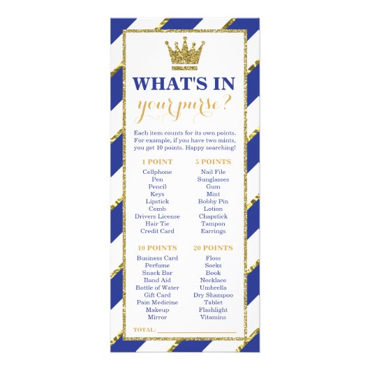 財布の中に何が入ってる?プリンス、赤ちゃんシャワーのゲーム ラックカード (正面)