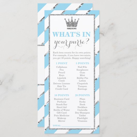 財布の中に何が入ってる？ベビーシャワーゲーフェイクムシルバー (正面/裏面)