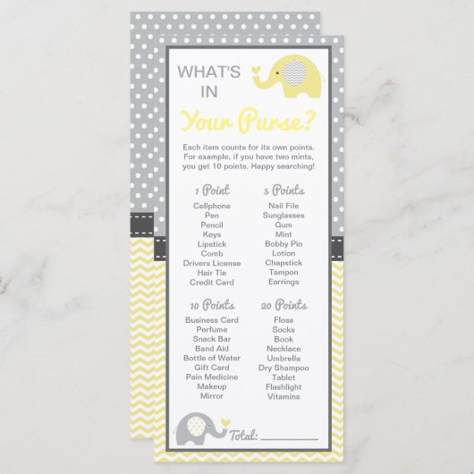 財布の中に何が入ってる？赤ちゃんシャワーゲーム (正面/裏面)