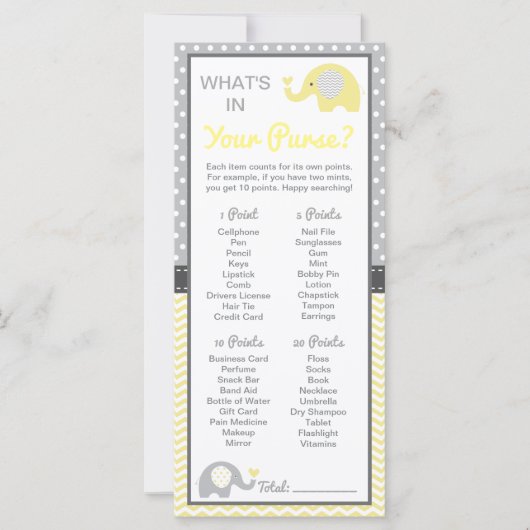 財布の中に何が入ってる？赤ちゃんシャワーゲーム (正面)