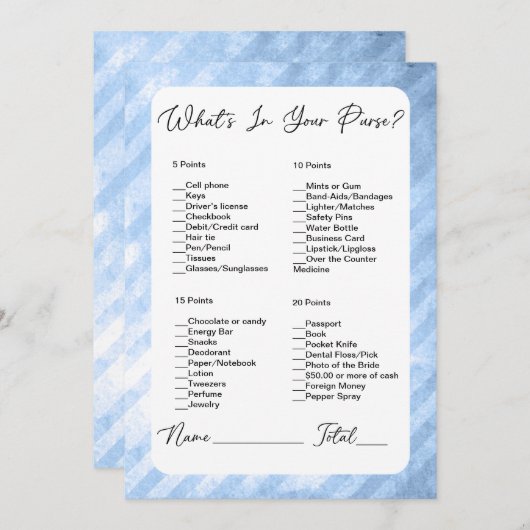 財布の中に何が青いブライダルシャワー 招待状 (正面/裏面)