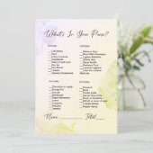 財布の中に黄色と紫のブライダルシャワー 招待状 (スタンド正面)