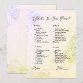 財布の中に黄色と紫のブライダルシャワー 招待状 (正面/裏面)