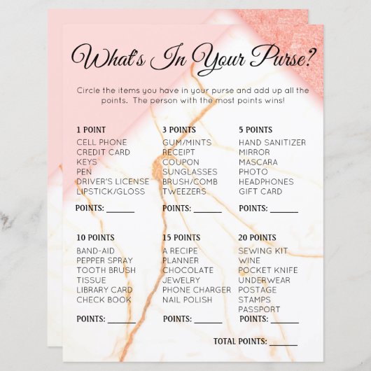 財布の中のホイットゲームブライダルシャワーマーブルピンク (正面/裏面)