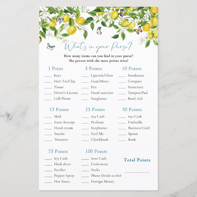 財布の中の何か |レモンブライダルシャワーゲーム (正面)