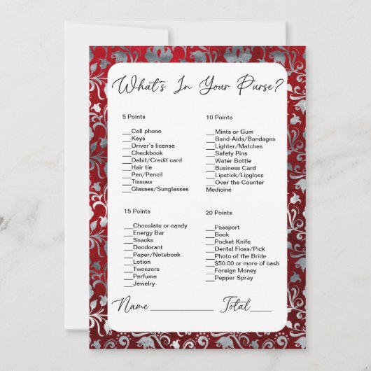財布の中の赤いビクトリアンブライダルシャワー 招待状 (正面)