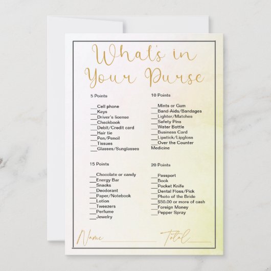 財布の中の黄色いグラデーションブライダルシャワー 招待状 (正面)