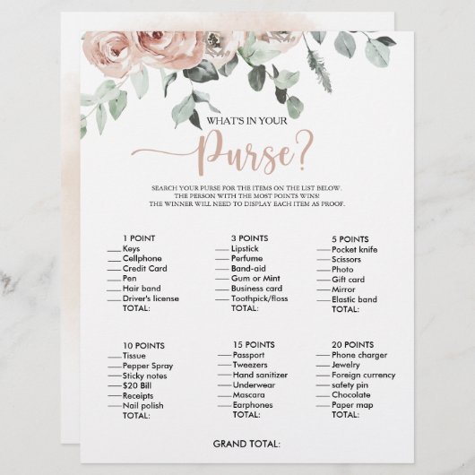 財布の中身バラブライダルシャワーゲーム (正面/裏面)