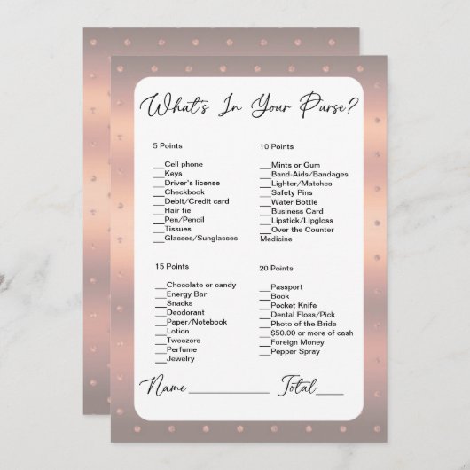 財布の中身バラ金ゴールドドットブライダルシャワー 招待状 (正面/裏面)